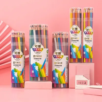 18-color plastic rod erasable colored pencils